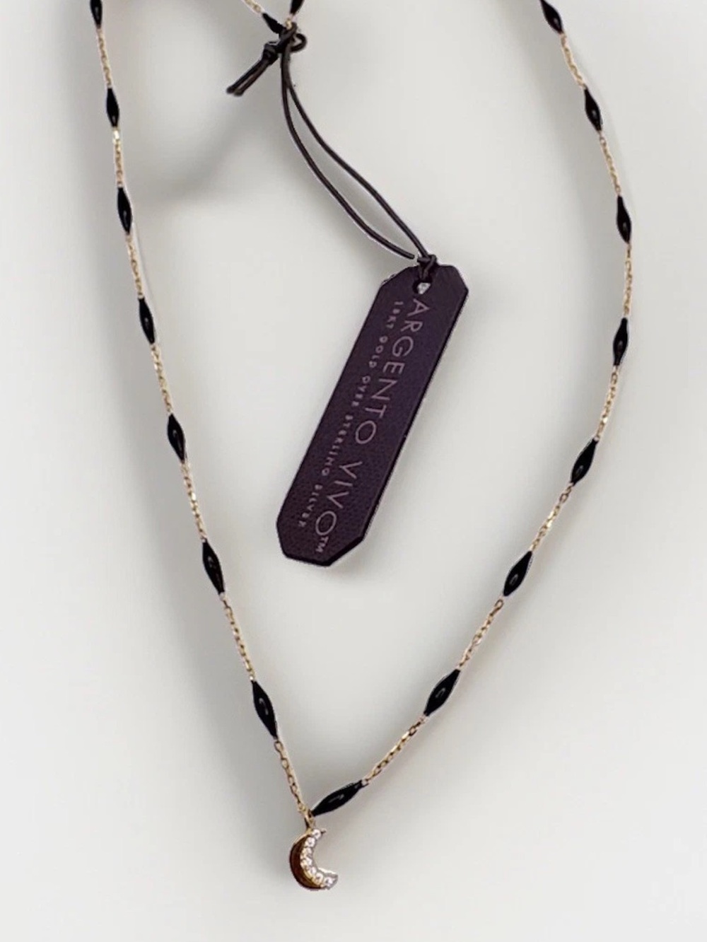 Argento Vivo NWT Black 18k Gold Over Silver 925 Cresent Moon Necklace  16-17”
